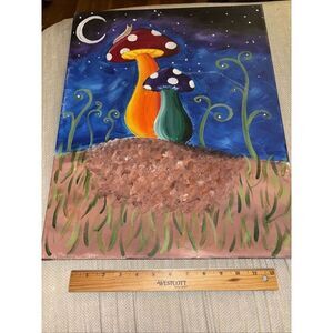 Alice in Wonderland Through the Looking Glass Mushroom Acrylic Painting Canvas